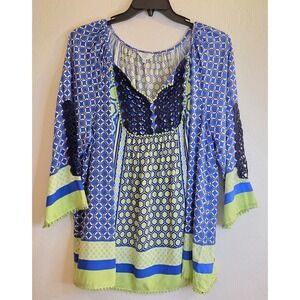 Crown & Ivy Womens Plus 3x Tunic Top Crochet Preppy Peasant  Boho Chic Artsy